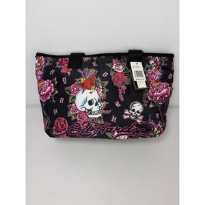 Ed Hardy Tote Bag Skull Rose Tattoo Print Y2K Vintage Rocker Grunge Sleaze Chic